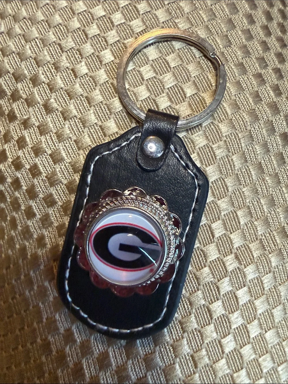 Snap Black Leather Keychain with Red, White and Black GA Bulldogs Snap